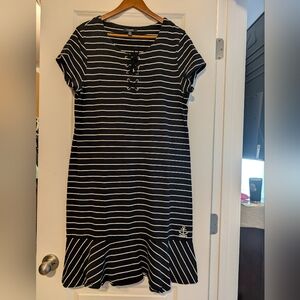 Chaps Black and White Striped Mini Dress